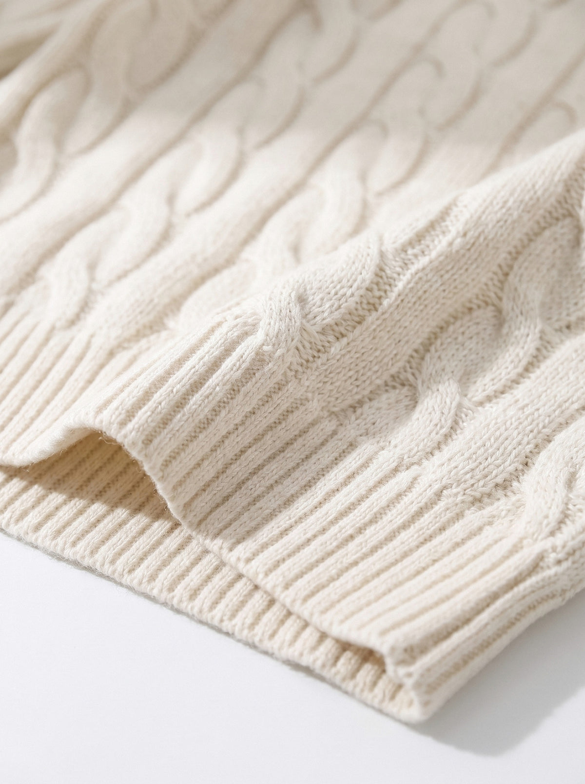 BLENIN women's cable knit sweater dress in ivory, fabric close-up
