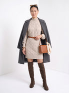 BLENIN women's cable knit sweater dress in beige, full-length look