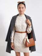 BLENIN women's cable knit sweater dress in ivory, front portrait